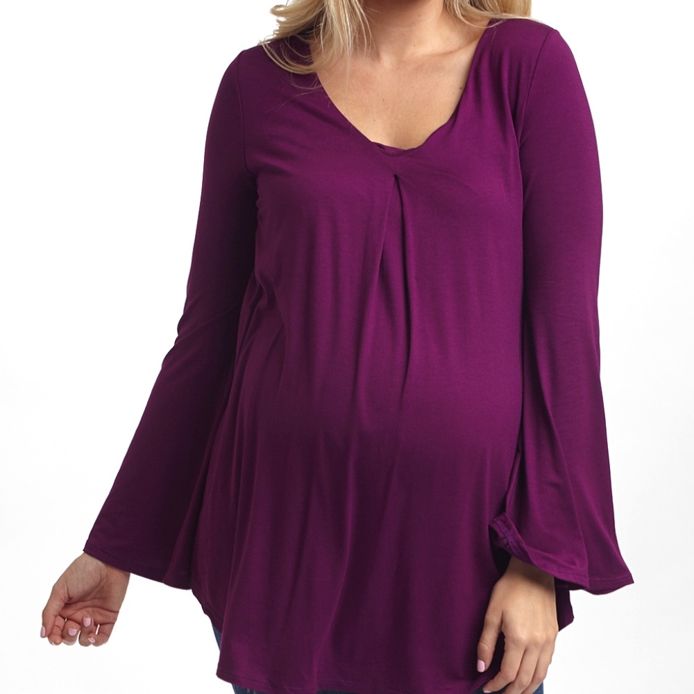 PinkBlush Purple Pleated Maternity Scoop Neck Top